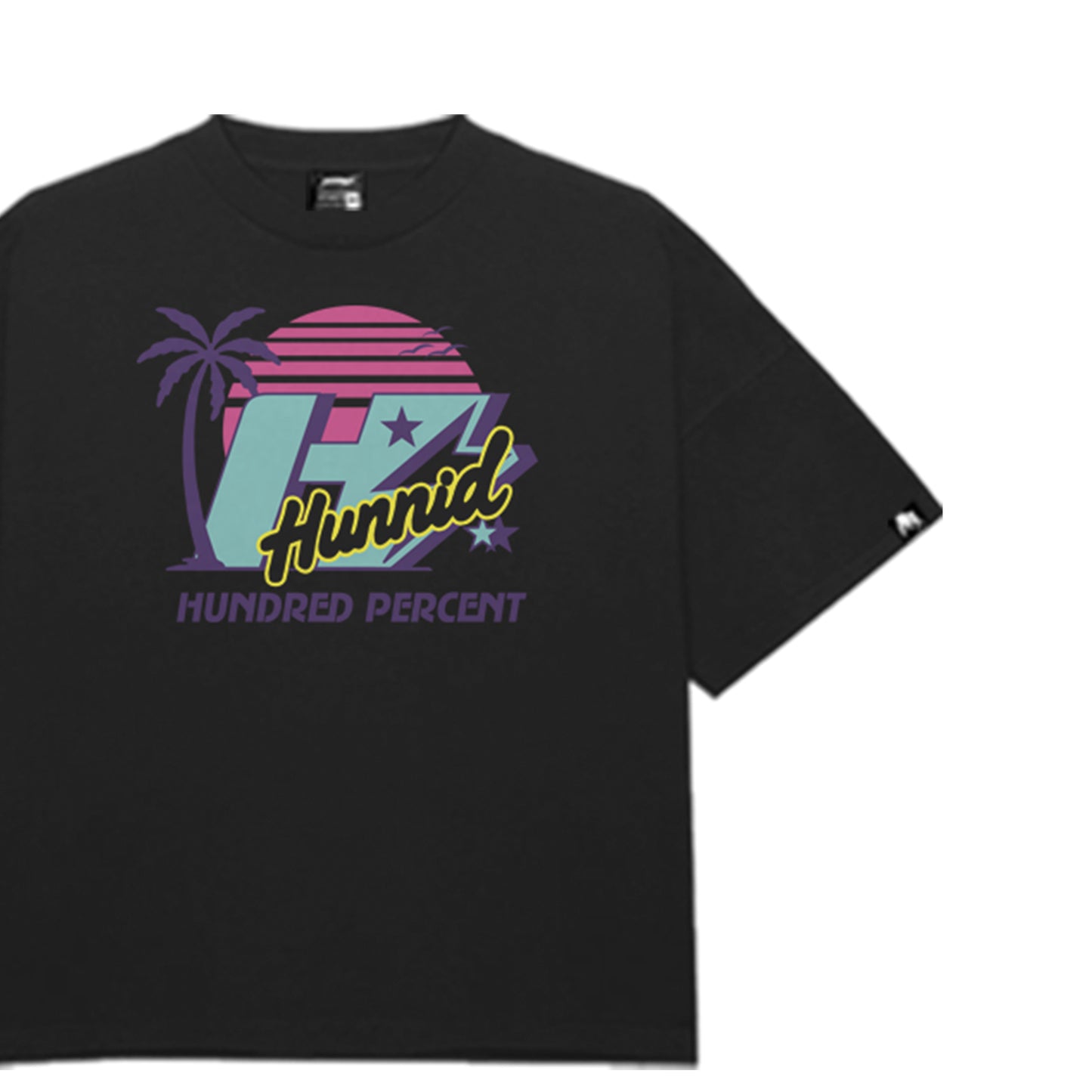 THE HUNDRED PERCENT "MIAMI PALM TREES" SHIRT "BOXY CROP"BLACK