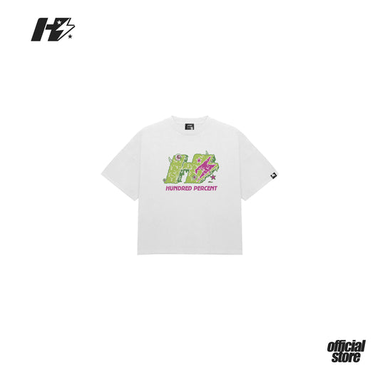 THE HUNDRED PERCENT "SLIME" SHIRT "BOXY CROP"WHITE