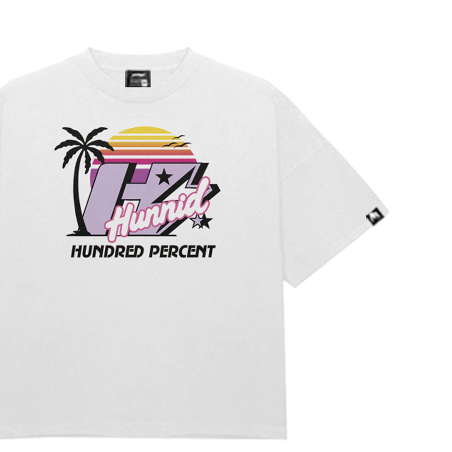 THE HUNDRED PERCENT "MIAMI PALM TREES" SHIRT "BOXY CROP"WHITE