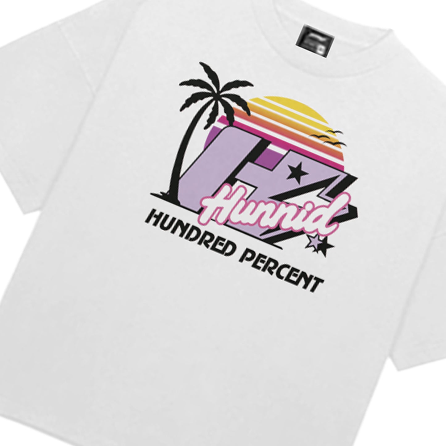 THE HUNDRED PERCENT "MIAMI PALM TREES" SHIRT "BOXY CROP"WHITE
