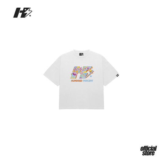THE HUNDRED PERCENT "TRIPPY" SHIRT "BOXY CROP"WHITE