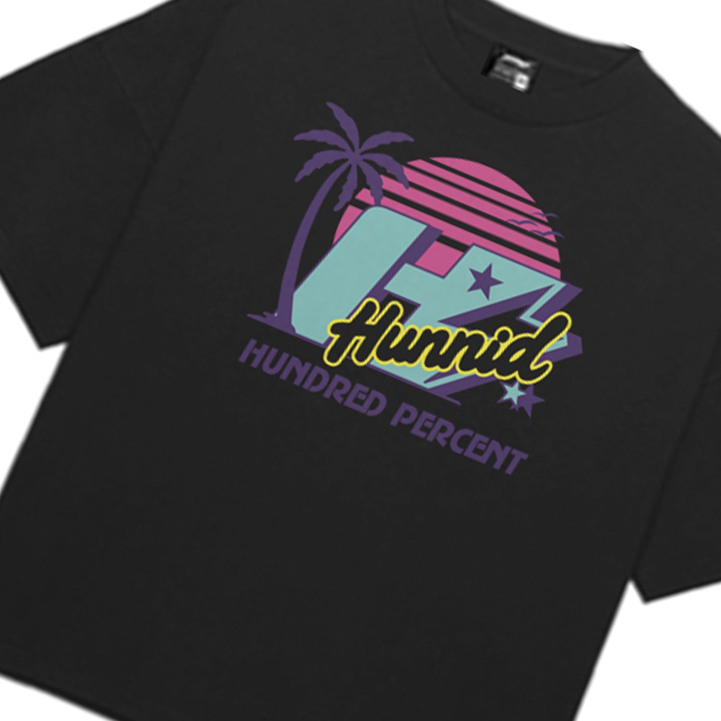 THE HUNDRED PERCENT "MIAMI PALM TREES" SHIRT "BOXY CROP"BLACK