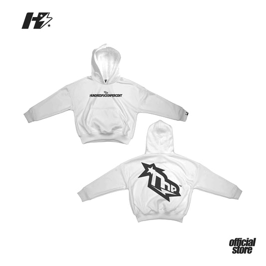 THEHUNDREDFCKNPERCENT HOODIE WHITE (BOX CROP)