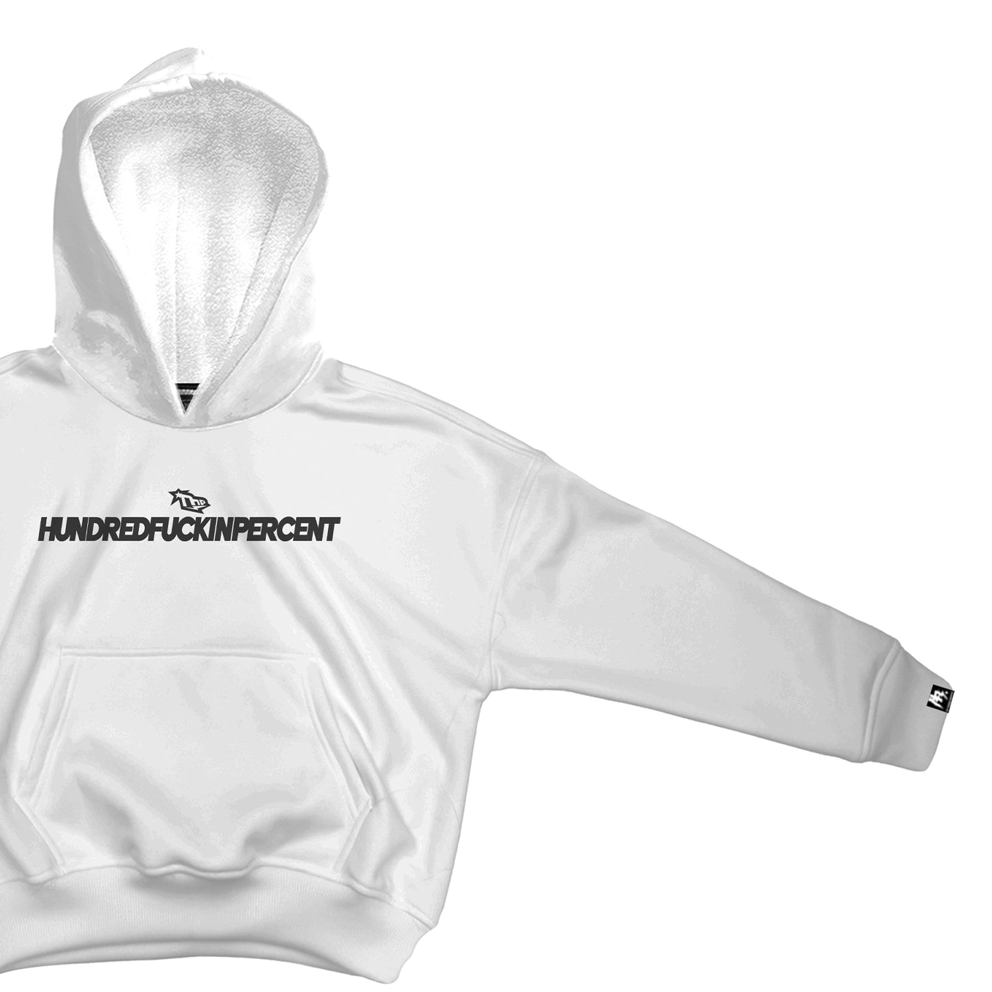 THEHUNDREDFCKNPERCENT HOODIE WHITE (BOX CROP)