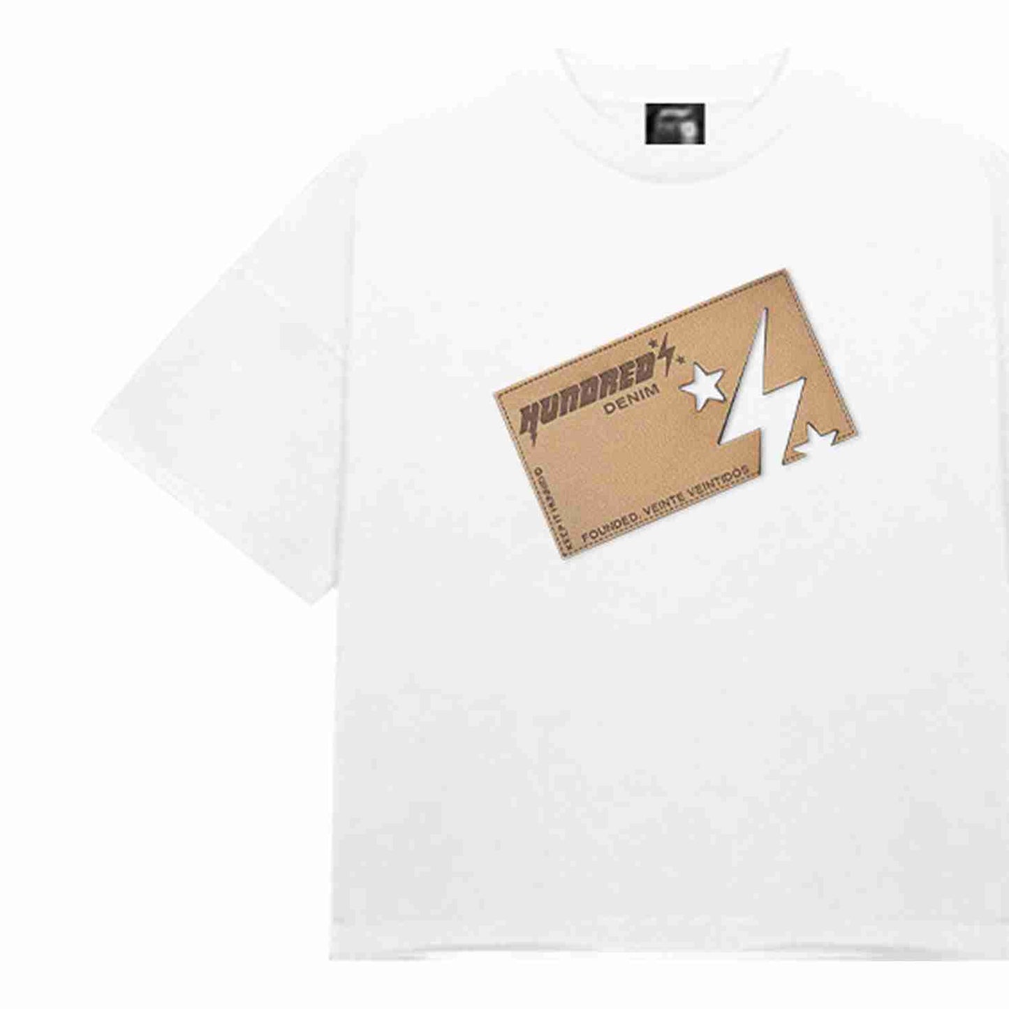 THE HUNDRED PERCENT DENIM PATCHWORK LOGO"CROP BOX TEE
